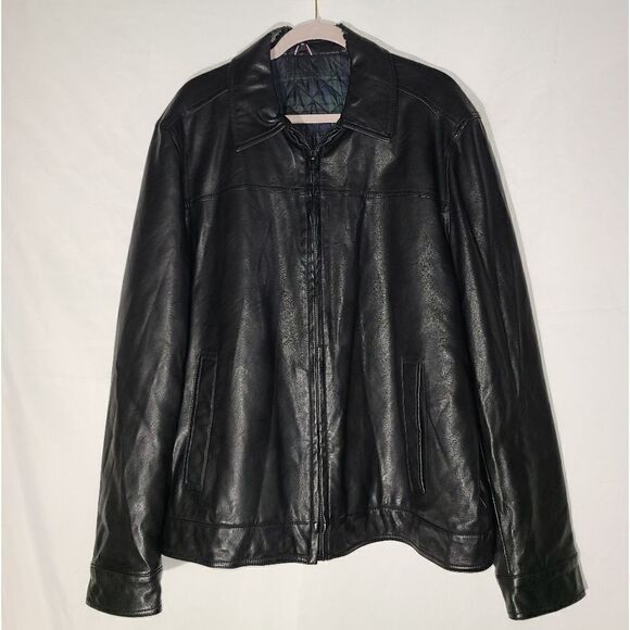 Tommy Hilfiger Mens Leather Black Jacket Coat Full Zip - Picture 1 of 15